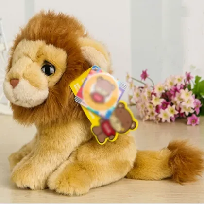 Yellow sitting 25cm lion plush toy, stuffed lion toy