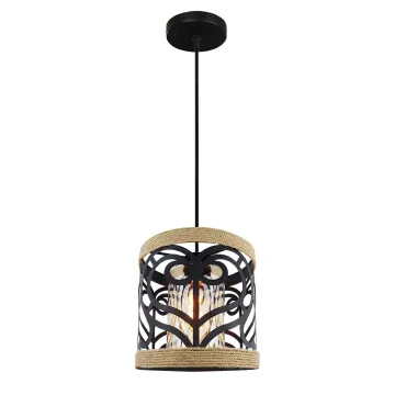 Vintage Retro Ball Hemp Rope Pendant Light with Metal Wire Cage and E26/E27 Socket - RP0342