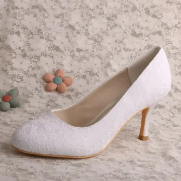 Elegant Lace Wedding Ivory Shoes Closed Toe