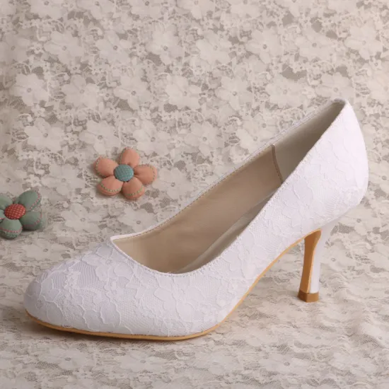 Elegant Lace Wedding Ivory Shoes Closed Toe