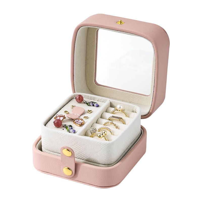 Portable Square transparent PU Travel Storage Jewelry Case