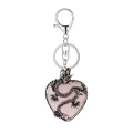 Rose Quartz Heart Antique Silver Dragon Gemstone Pendant (32x42mm) for DIY Making Jewelry