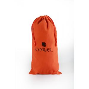 Bolsa personalizada de terciopelo naranja con logo negro