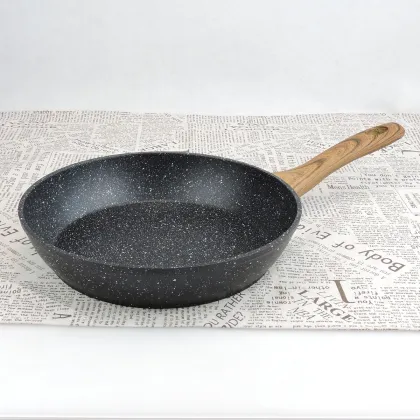 Dessini Frying Pan 3-Pc Set La Seria Cookware Stone Marble Coated Wooden Handle