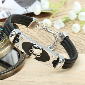 Fashion Punk Style jewelry zinc alloy leather cord Bracelets wholesale with skull head New Design