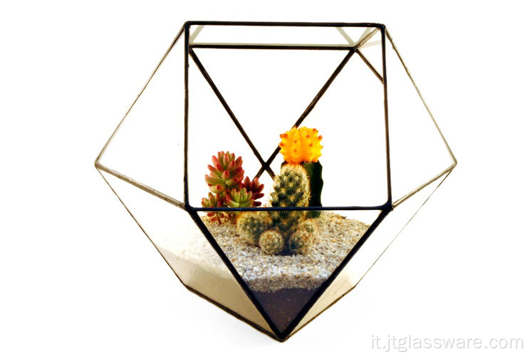 Terrario sospeso in vetro quadrato geometrico trasparente rotondo
