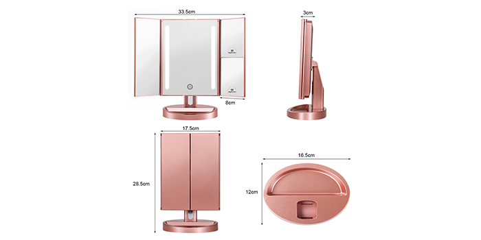 rose gold trifold mirror
