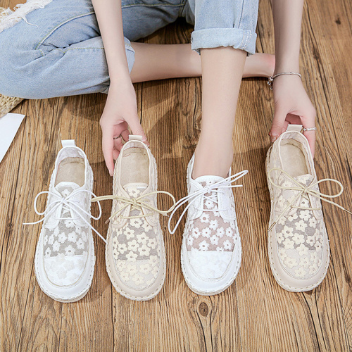 New White Shoes Lace Embroidery patch Flat Female