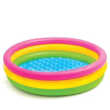 INTEX 57412 45''x10'' Kids Summer Sunset Ring Pool - 3-Ring Rainbow Above Ground Swimming Pool
