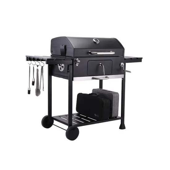 Outdoor BBQ Kitchen: Table Grill, Small Barrel Smoker, Charcoal Grill & Picnic Trolley