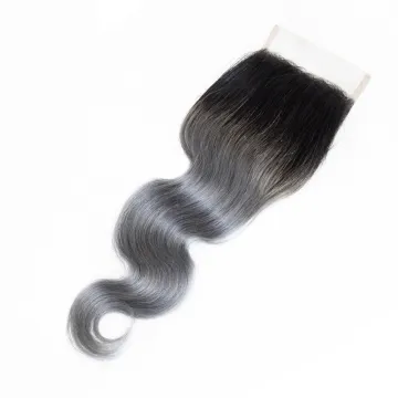 4x4 lace closure 1b/grey ombre color body wave human hair closure virgin brazilian 4*4 lace closure
