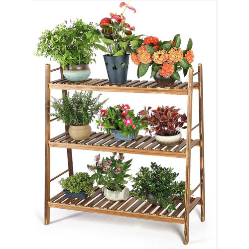 Folding Plant Display Shelf Folding Flower Rack With 3tiers Shelf Wooden Rack Supplier