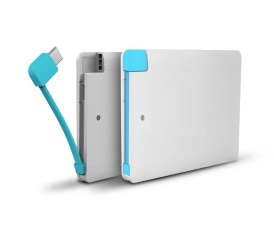 2014 Ultra-thin 6mm capacity best sell power bank with built in charge cable slim power banks made in china