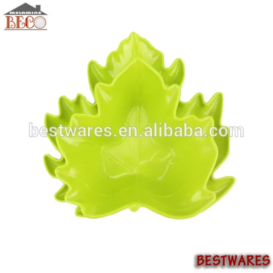 Latest design green leaf shape melamine plate dish