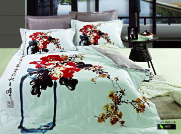 Chinese picture printed Duvet Cover Set, Oriental Style ink printed flower bedding set