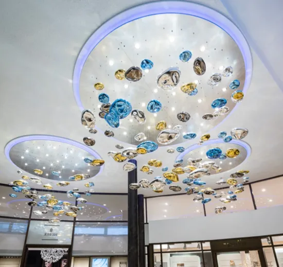 Modern luxury glass chandelier used in hotel lobby