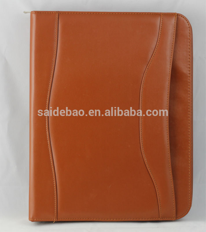 Portable Genuine Leather Portfolio PU Leather Organizer with Flexible Handles