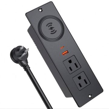 Recessed Power Strip with Wireless Charger, 2 Outlets, and 2 USB Ports