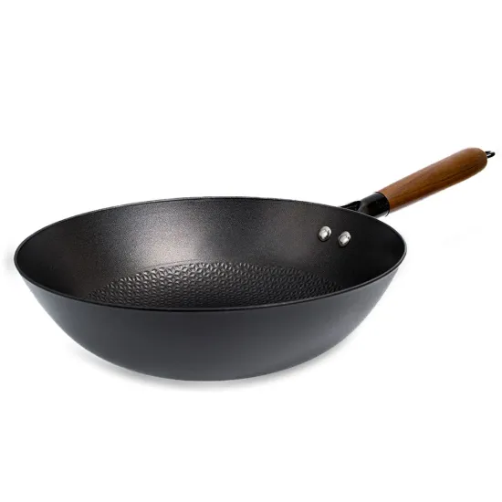 Superior Quality Durable Non-stick Cast Iron Wok with Beech Wooden Handle