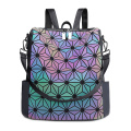 Custom waterproof holographic luminous fashion geometric PU leather outdoor waterproof kids backpack outdoor leisure travel PU