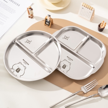 Maxcook 304 Stainless Steel Dinner Plate - New Design with 3 Compartments