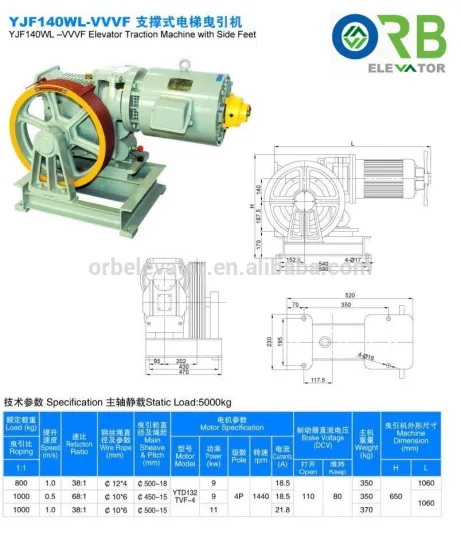 VVVF Elevator traction machine geared motor