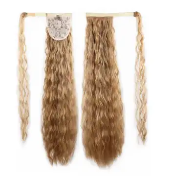 Xuchang wholesale luxury 26inch 150gram D2011 corn wavy wrap around heat resistant clip in synthetic hair extensions ponytail