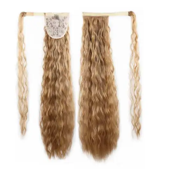 Xuchang wholesale luxury 26inch 150gram D2011 corn wavy wrap around heat resistant clip in synthetic hair extensions ponytail