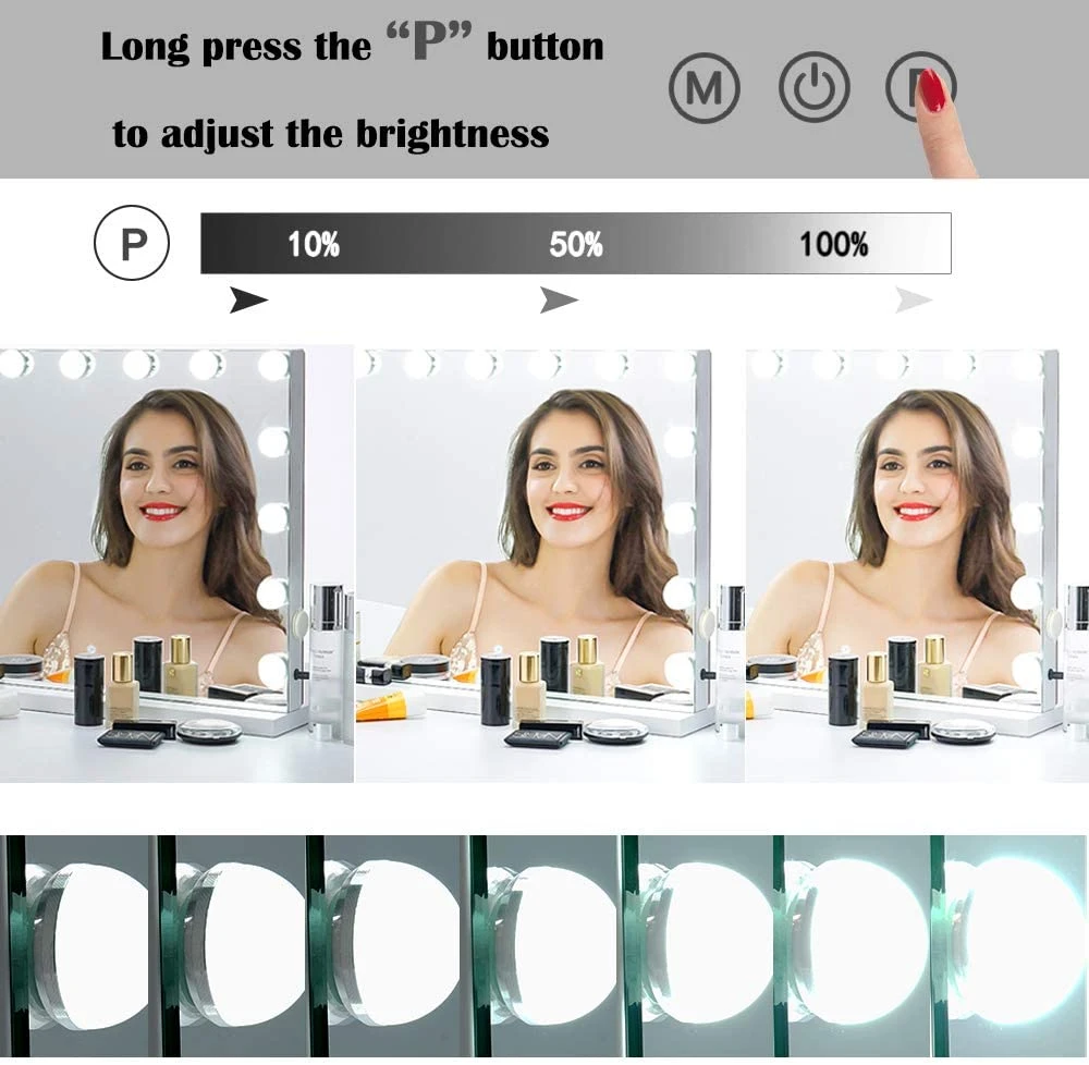 Miroir de maquillage éclairé Sally Hollywood avec ampoules LED à intensité variable pour miroir de courtoisie avec lumières et chambre à coucher ou fixé au mur