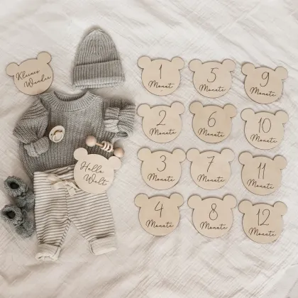 Teddy Bear Milestones: Hello World Baby Meilensteinkarten for First Year Photos