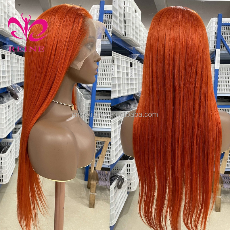 REINE  Red Blonde Orange Color Natural Brazilian Human Hair Lace Front Wigs Pre Plucked Virgin Ginger Wigs