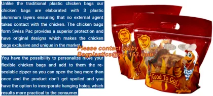 Custom plastic slide zipper hot chicken bags, roasted chicken packaging bag, microwaveable grilled chicken bags