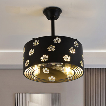 Rustic Flush Mount Galvanized Farmhouse Ceiling Light with Black Industrial Bladeless Fan, 20 inches, Includes Remote
