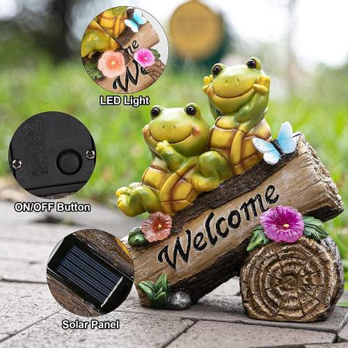 Animal Garden Statues Cute Turtles on Log with Solar LED Lights Supplier