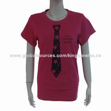 Women's short sleeves red long T-shirt, slim style with logo printing