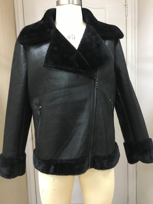 Zwart Faux Leather Shearling Moto Jacket