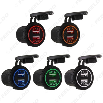 1PC Car Dual USB Charger with 5-Color LED Light 5V 3.1A for Motorcycle Auto Truck Boat Cigarette Lighter