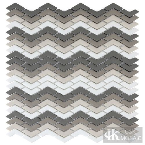 Grey Shading Mix Chevron Glass Mosaic Tiles Wall