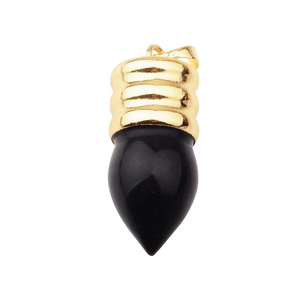 Ampoule Naturelle Pendentif Onyx Pierre Cristal Noir Plaqué Or