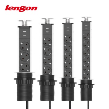 EU 3-Way Pop-Up Power Strip with Embedded Sockets and 2 USB Ports