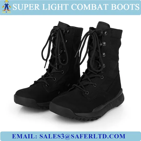 Black super light canvas fabric and suede leather military tactical boots