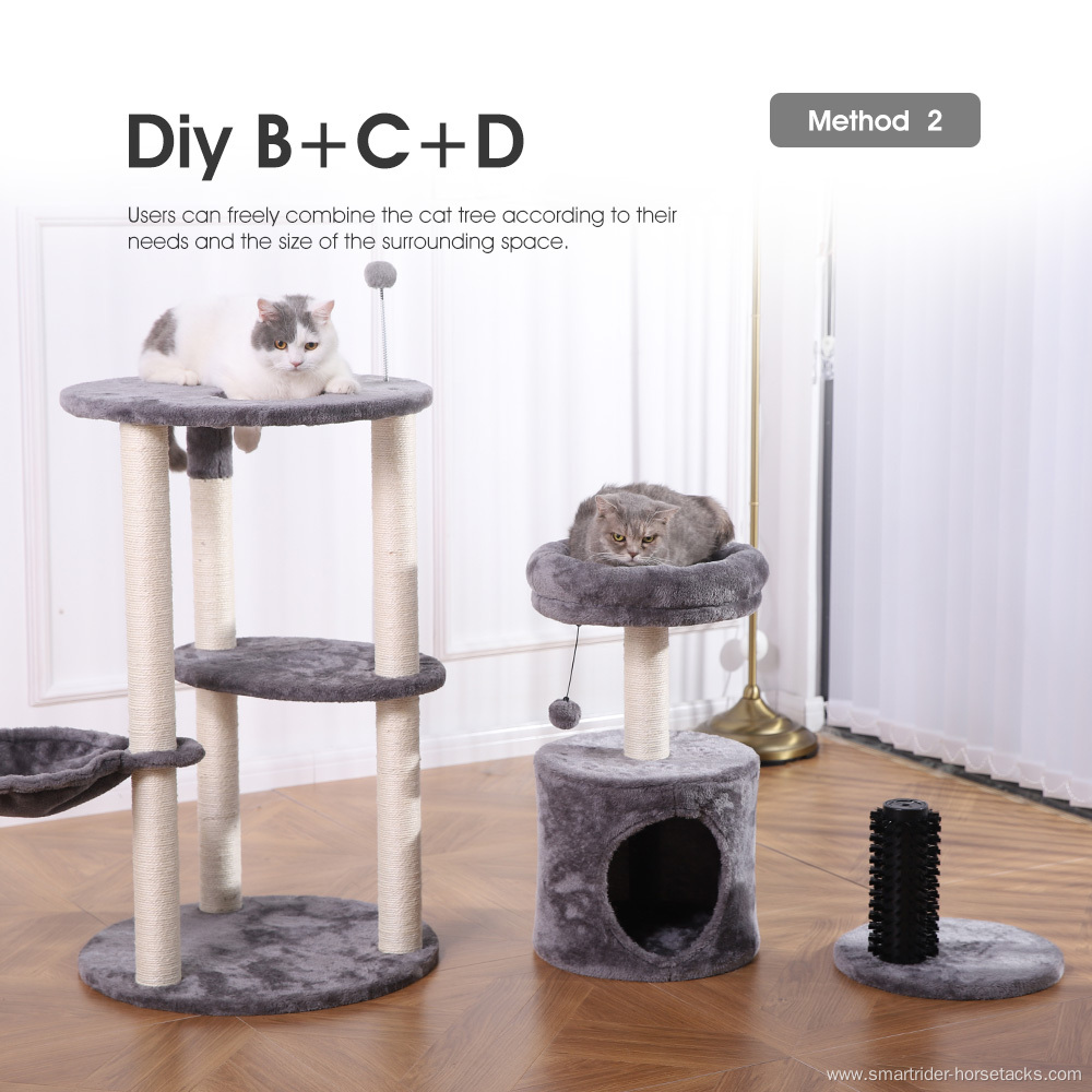 60" DIY Large Cat Tower Unique Cat Trees Cat Sleeping Condo With Plastic Brush