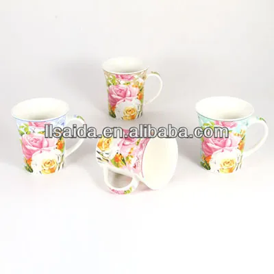 New bone china mug with rose pattern hot selling in 2014
