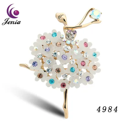 Jenia Lady Jewelry White Crystal Brooch With Fashion Design Brooch