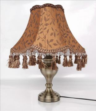 Antique brass table lamp with imitation sheepskin
