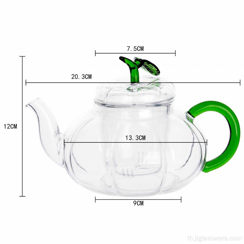 กาน้ำชาแก้วฟักทอง Borosilicate พร้อมที่กรองแก้ว