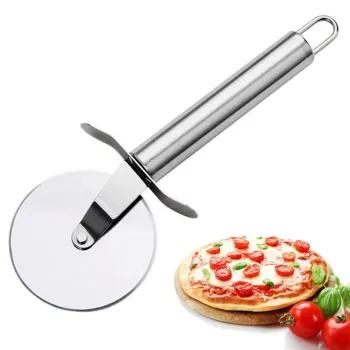 Stainless Steel Pizza Cutter with Round Wheel Roller and Finger Protection