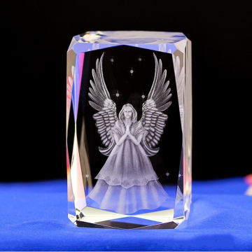 3D Laser Crystal Angel 24 Cut Etched Glass Laser Engraved Miniature Model Cube