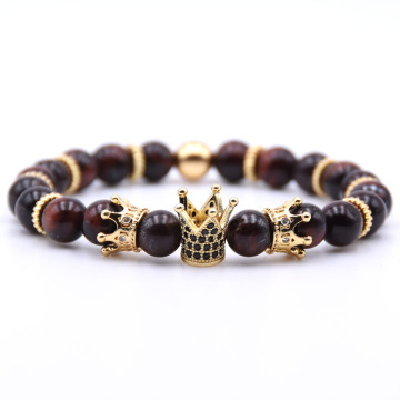 Natural Gemstone Imperial Crown Bead Bracelet King Queen Luxury Charm Couple Jewelry Xmas Gift for Women Men