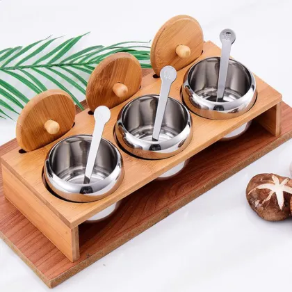 Stainless Steel Seasoning Jar Three-piece with Spoon